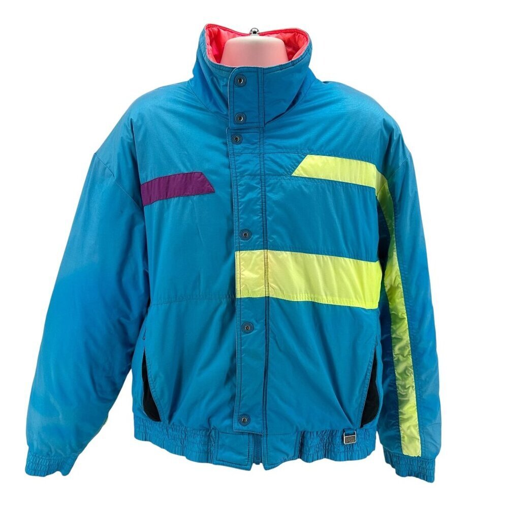 Vintage White Stag Mens XL Jacket Ski Puffer Insulated Neon Blue Retro 1990s